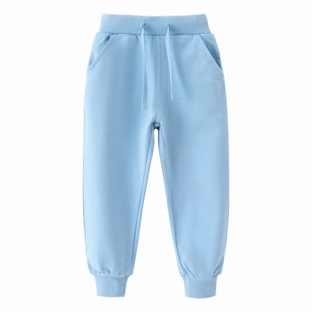 Boys Cotton Sweatpants Kids Jogger Pants Running Jogging Pants With Pockets Drawstring Blue