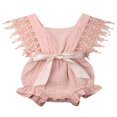 thumbnail image 1 of Combinaison Short en Coton et Lin pour Bébé Fille, Dentelle, Sans Manches, à Volants, Nœud, Combinaison, 1 of 5