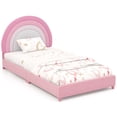 thumbnail image 1 of Gymax Lit Plateforme Simple pour Enfants, Cadre de Lit Rembourré Format Simple avec Lattes en Bois, Rose, 1 of 10