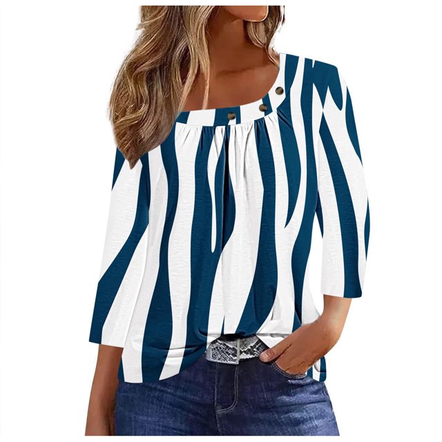 YUGYXL T-Shirts à Manches 3/4 pour Femmes, Tunique Décontractée à Imprimé Floral, Chandails Douillets, Col Rond pour Dames, Vêtements Légers, Mode, Volants, T-Shirts Confortables, Hauts de Vacances