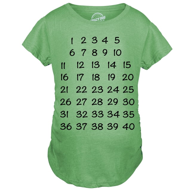 T-shirt de Maternité avec Calendrier, Compte à Rebours, Grossesse, Annonce de Bébé à Marquer (Vert) - 3TG