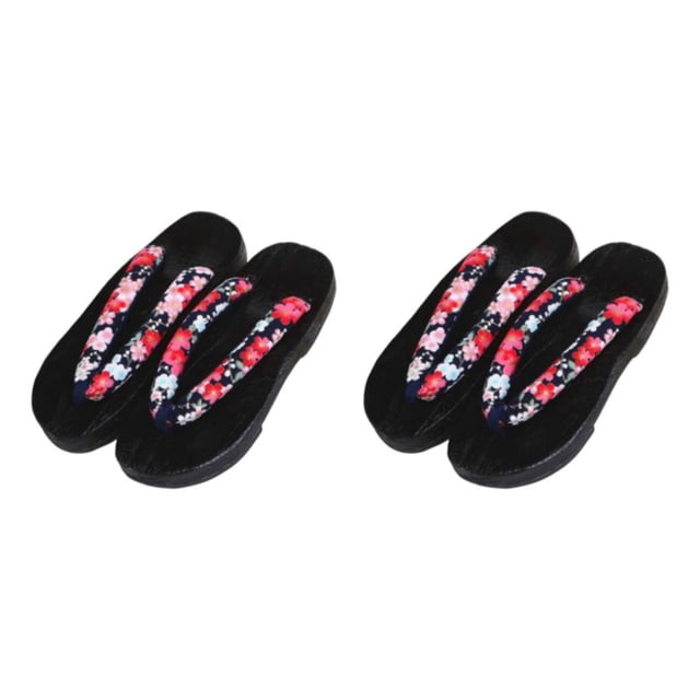 maskred Japanese Clogs Slippers Geta Sandals Flops for Men Women Fashionable and Versatile Black Round Size 36 2Set