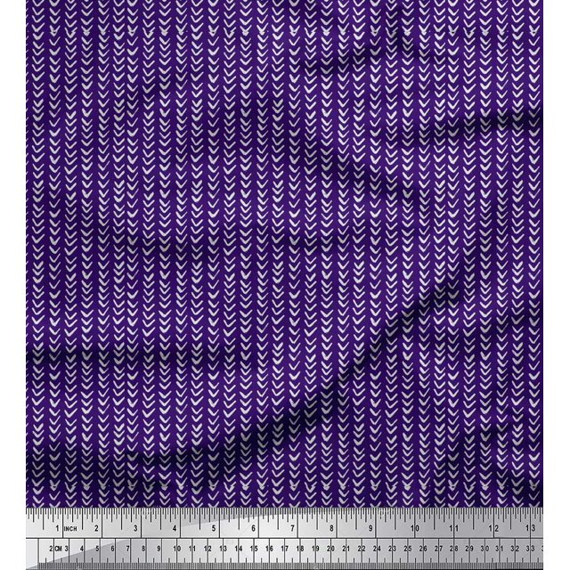 Soimoi Blue Silk Fabric Stripe & Alphabet V Text Decor Fabric Printed Yard 42 Inch Wide