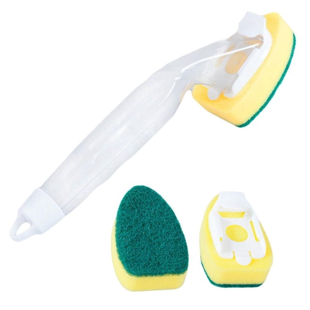 Dishwasher Sponge With Liquid Dispenser Long Handle Detachable Brush Sponge
