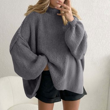 EGNMCR Chandail à Col Roulé pour Femmes, chandail Décontracté en Tricot, Couleur Unie Cèdre, Chandail à Col Montant Women Blouse