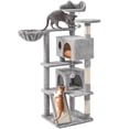 thumbnail image 1 of Yaheetech 57.5''H Cat Tree Tower w/ 2 Condos & Round Platforms & Ladder for Small Cats, Light Gray, 1 of 7