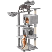 Yaheetech 57.5''H Cat Tree Tower w/ 2 Condos & Round Platforms & Ladder for Small Cats, Light Gray