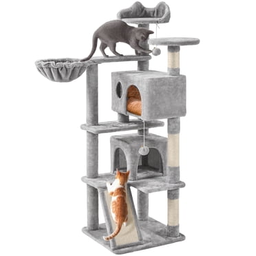 Yaheetech 57.5''H Cat Tree Tower w/ 2 Condos & Round Platforms & Ladder for Small Cats, Light Gray