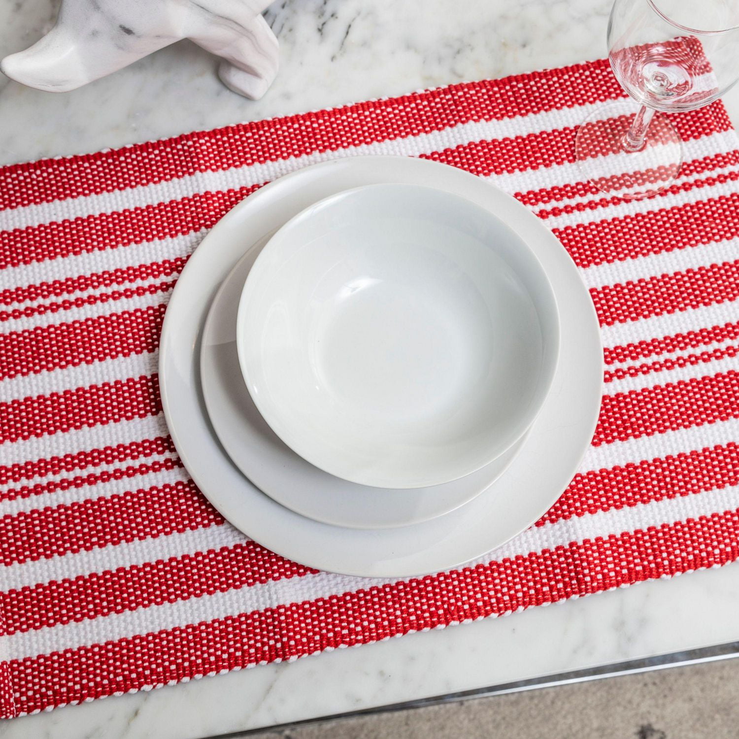 Ensemble de 4 sets de table en coton à rayures Broadway Fabstyles, lavables en machine, parfaits pour la cuisine et la table à manger ou les tables d'extérieur