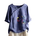 thumbnail image 1 of CHUANK Hauts pour Femmes en Solde à Moins de 10$ Hauts Décontractés Printemps Été Manches Longues en Coton Lin Imprimé Graphique Pissenlit Col Rond Blouses Vintage Grande Taille, 1 of 6
