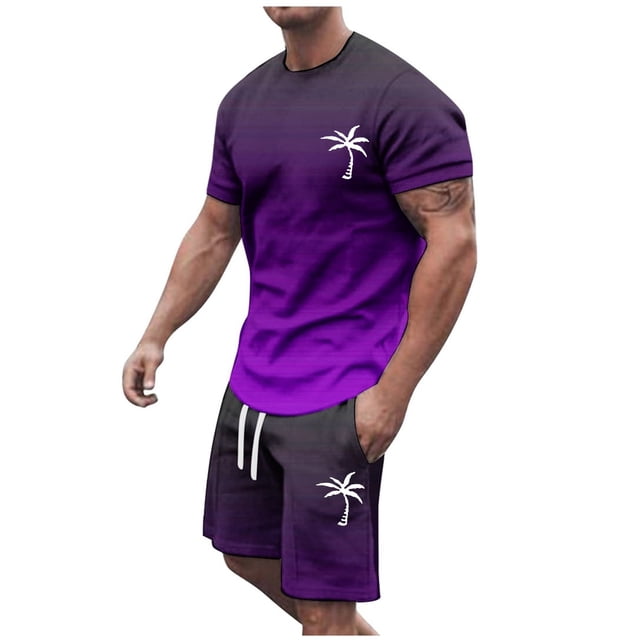 Liyamei Men's Summer Tracksuit Plus Size Short Sleeve O Neck Athletic Suit Casual Color Block Drawstring Waist Tracksuit Set