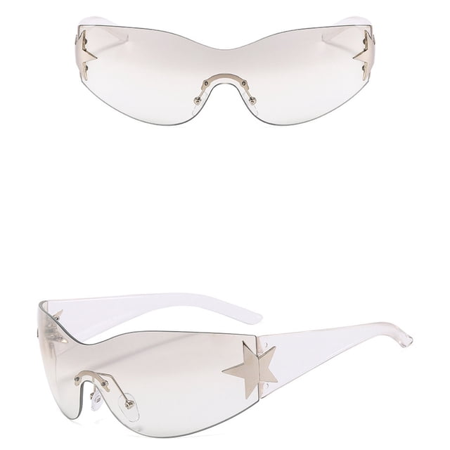 Fashion Men Women Star Wrap Around Sunglasses Cycling Rimless Futuristic Sunglasses