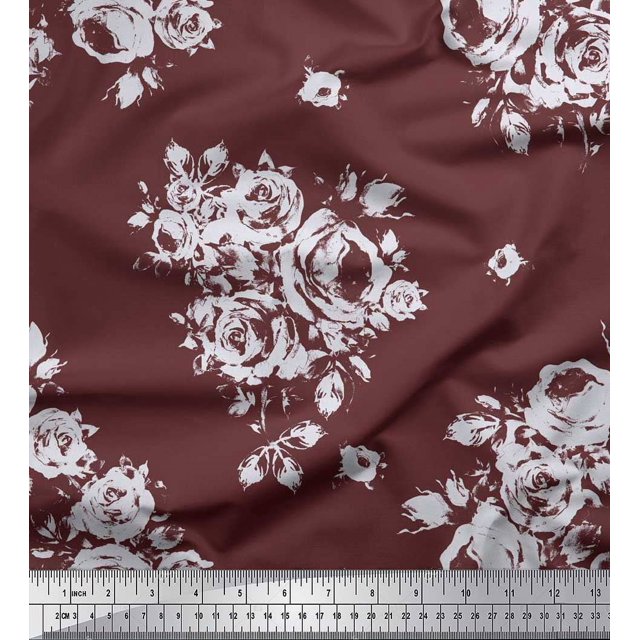 Soimoi Tissu en Coton Cambric Feuilles, & Imprimés Floraux Roses au Mètre 56 Pouces de Large