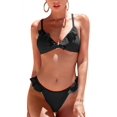 thumbnail image 1 of Charmo Womens Ruffle Bikinis Ribbed Triangle High Cut 2 Piece Bathing Suit, 1 of 7