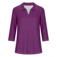 thumbnail image 4 of Hot6sl Économies d'Été Liquidation Blouse & Chemise à Manches Courtes Col Rabattu, T-shirt Assorti pour Femmes Col en V Col Rabattu Manches 3/4, Haut en polyester pour Femmes/bleu Foncé, TG, 4 of 7