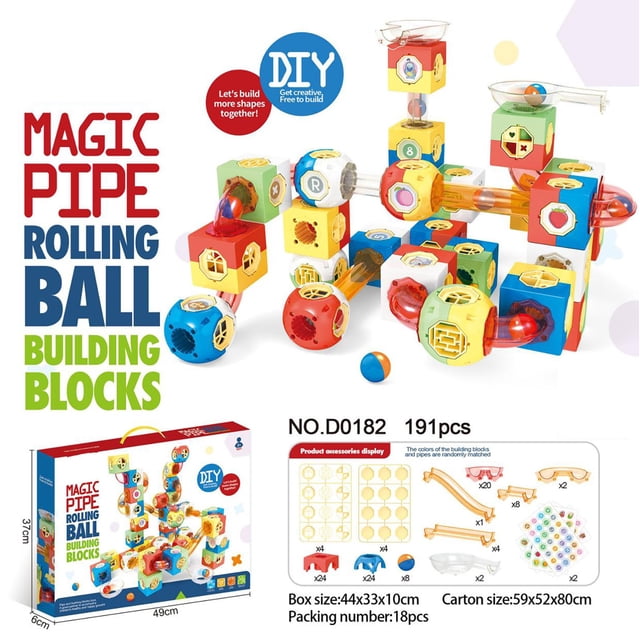 NAOJIE 191pc Marble Run Maze Track & Building Blocks Educational Building Toy Set & Diy Creation Training For Children,Marble Genius Marble Run,Marble Run,Marble Runs For Kids 4-8