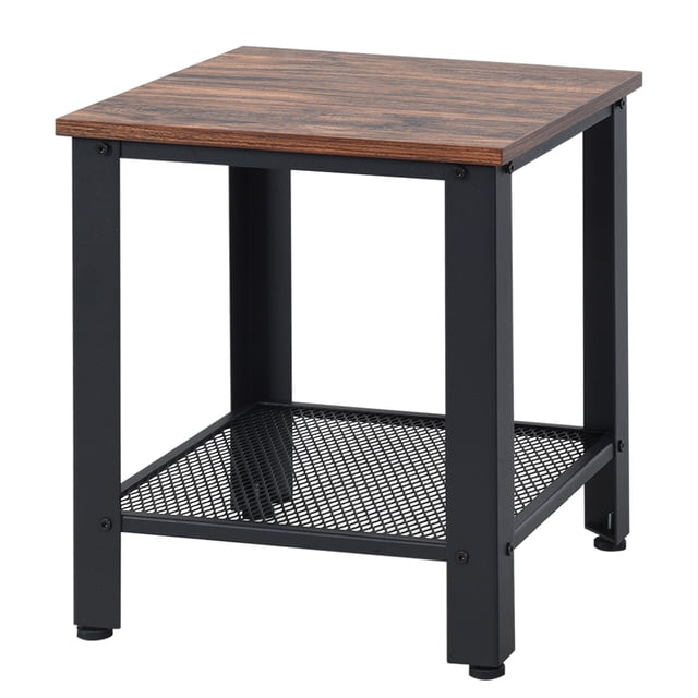 Patiojoy Table d'Extrémité Industrielle pour Café Table de Chevet avec Tablette Noir