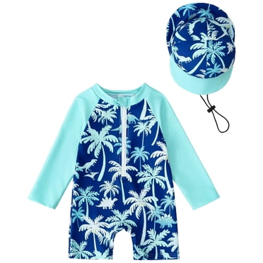 Zanarzt Infant Baby Boys Swimsuit Toddler Baby Boy Rash Guard Swimsuit Long Sleeve Zipper Bathing Suit with Hat Beach Swimwear Green,2-3 Years