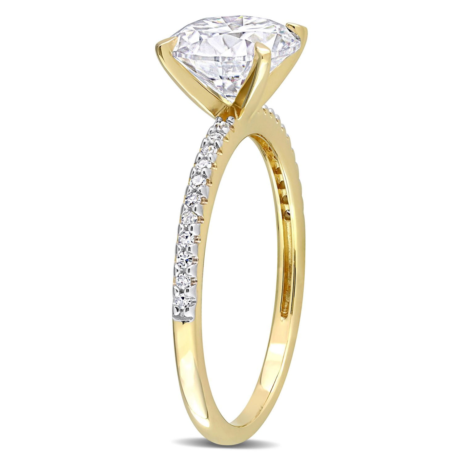 Bague de fiançailles classique de Miabella avec 1-4/5 Carat PBT de Moissanite synthétique et 1/10 Carat Poids Total de Diamant en Or Jaune 14K