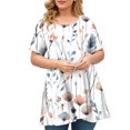 thumbnail image 1 of Soldes de Liquidation d'Été Iumwxz Tunique Décontractée Grande Taille Évasée Ourlet Grand Hauts d'Été pour Femmes Blouse à Imprimé Floral Hauts Tunique à Manches Courtes Col Ras du Cou pour Femmes Articles en Liquidation Sortie Nocturne, 1 of 4