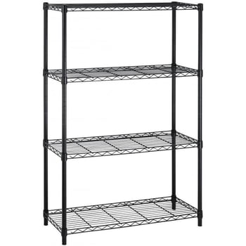 FDW BestOffice 4-Tier Metal Wire Shelving Unit, Adjustable Heavy-Duty Storage Rack, 1000 Lbs Capacity, Commercial Steel Organizer, 14"x36"x54", Black