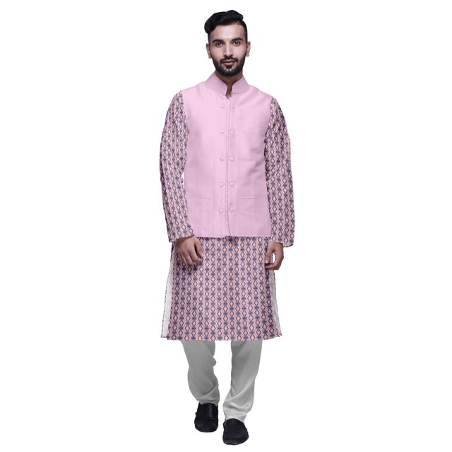 Atasi Ensemble Kurta Pyjama Ethnique Classique à Manches Longues Imprimé pour Hommes Tenue Décontractée