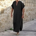 thumbnail image 2 of Men Kaftan Thobe Casual Long Sleeve Men'S Robe V Neck Muslim Thobe for Men Black Robe Men, 2 of 5