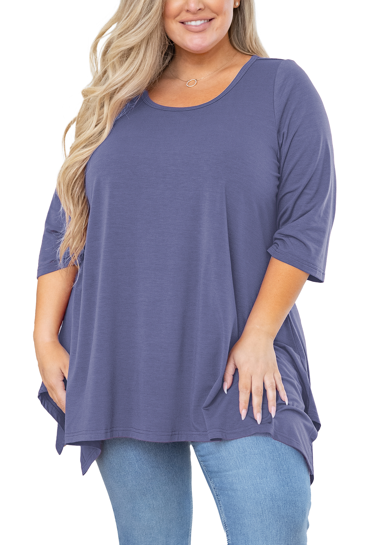 SHOWMALL Tunique Grande Taille pour Femmes Blouse Manches 3/4 Violet Gris 5X Vêtements Haut Évasé Col Rond Maternité Ample