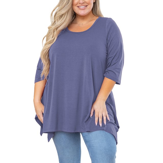 SHOWMALL Tunique Grande Taille pour Femmes Blouse Manches 3/4 Violet Gris 5X Vêtements Haut Évasé Col Rond Maternité Ample