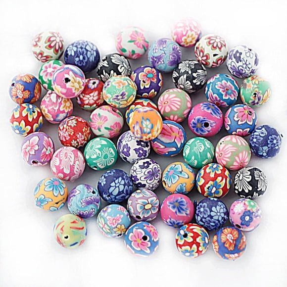 simhoa 50 Pcs Breloques Rondes en Argile Florale Mélangée pour Fabrication de Bijoux 10mm 50 Pcs Perles 10mm