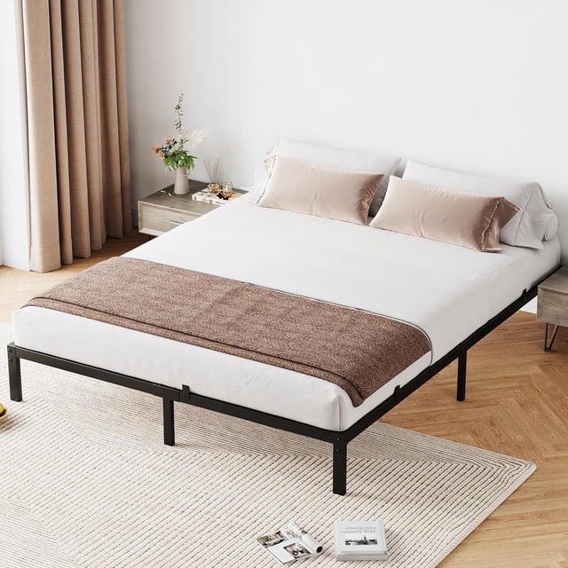 Ourlova Cadre de Lit Double de 10 Pouces Cadre de Lit Plateforme en Métal Format Double avec Rangement sous le Lit Structure Robuste Assemblage Facile Aucun Sommier Requis Sans Bruit Noir