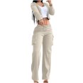 thumbnail image 2 of Timegard 2 Piece Sets for Women Long Sleeve V-Neck Button Cardigan Elastic Waist Cargo Pants Fall Trend Outfits, 2 of 7