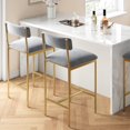 thumbnail image 1 of Bar Stools Set of 2, Kitchen Bar Stools with Footrest, 25.5" Upholstered Bar Chairs with Back, Counter Height Barstools for Counter Bar, Island, Easy Assembly, Grey and Gold White, 1 of 8