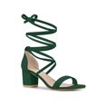 thumbnail image 1 of BLISSFUL STEP Lace Up Strappy Block Mid Heels Sandals for Women Green (Size 5), 1 of 5
