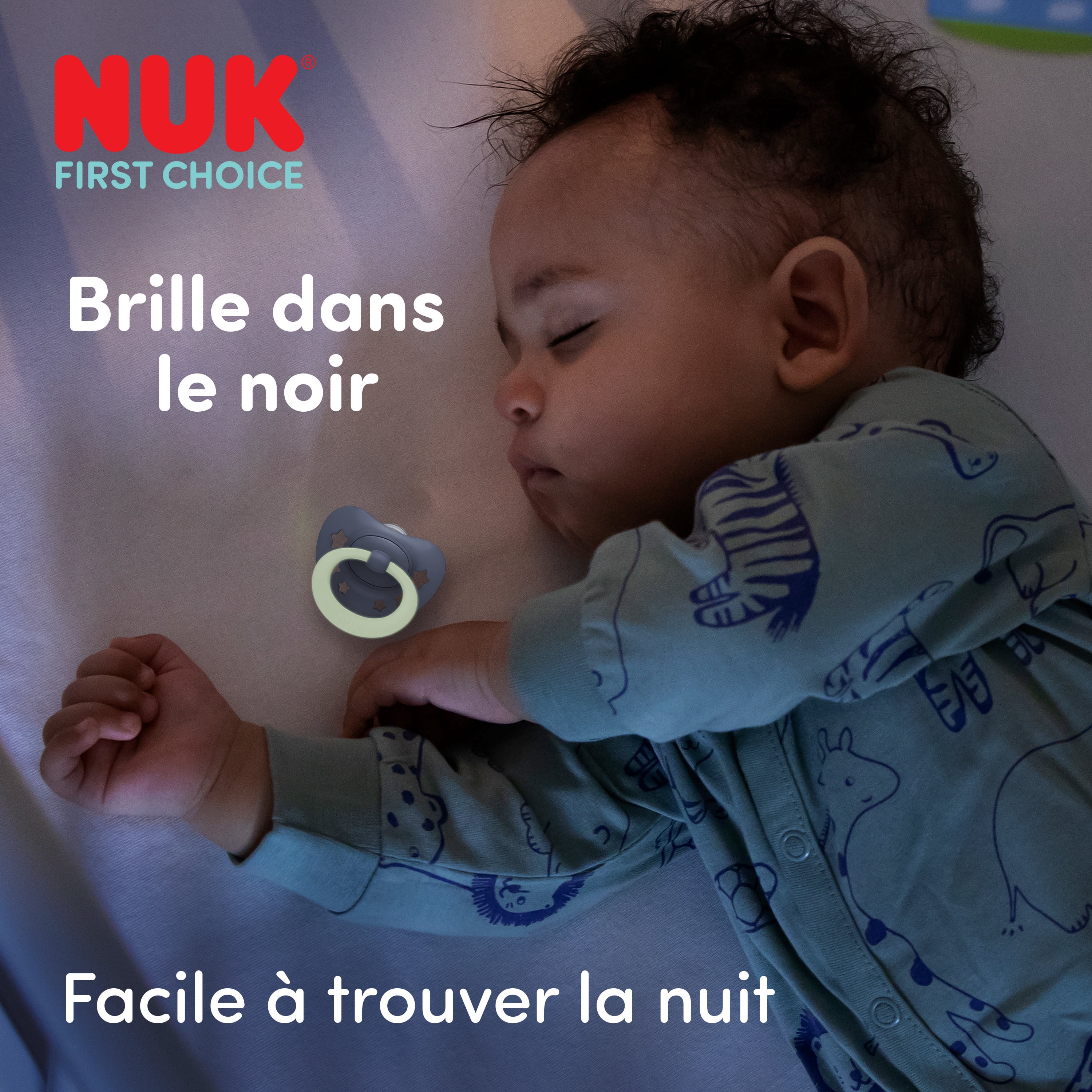 NUK First Choice Classic Night Baby Pacifiers, 6-18 Months, Orthodontic Pacifiers that Glow in the Dark, 95% Baby Acceptance**, Blue, 2 Count