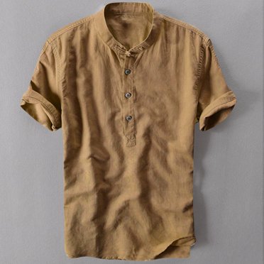 AMERTEER Summer Men‘S Cool And Thin Breathable Collar Hanging Dyed Gradient Cotton Shirt