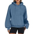 thumbnail image 2 of MeetoTime Women's Hooded Sweatshirt Fall Basic Long Sleeve Solid Color Hoodie Pullover with Pocket, 2 of 6