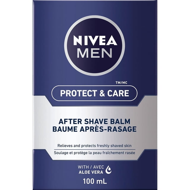 NIVEA MEN Protect & Care Baume après-Rasage 100 ml Bouteille en Bleu et Argent, Enrichi d'Aloès pour Apaiser et Hydrater la Peau Fraîchement Rasée, Idéal pour le Soin des Hommes et la protection Quotidienne de la Peau.