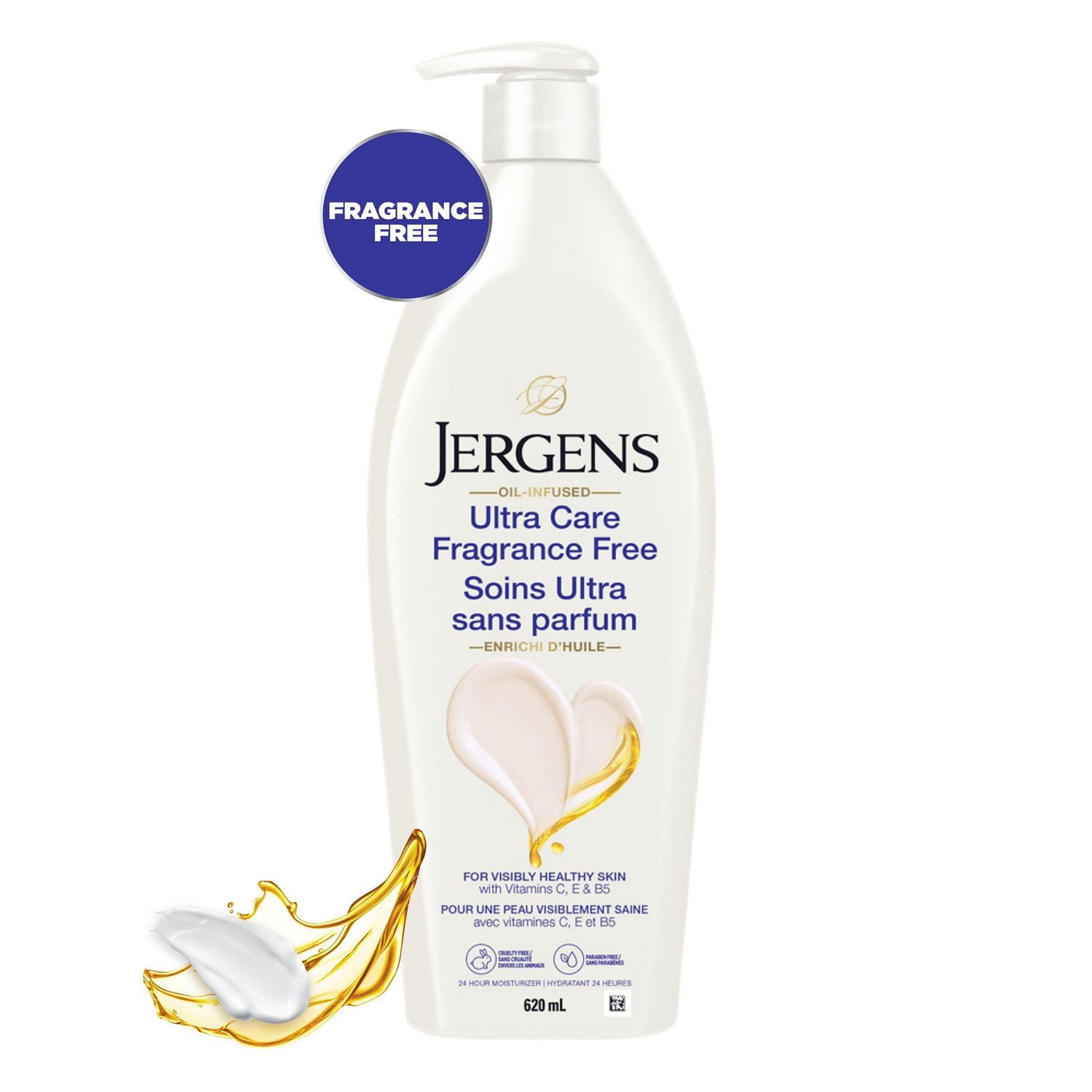Jergens Ultra Care Fragrance Free Moisturizer & Body Lotion for Dry Skin, 620mL