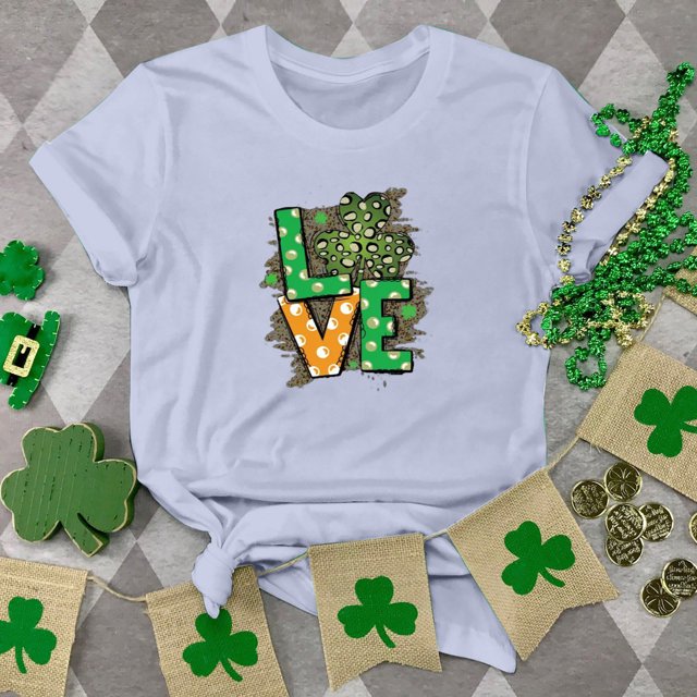 T-shirt de la Saint-Patrick pour Femmes Mode Col Rond Imprimé Manches Courtes T-shirt Décontracté Ample Hauts T-Shirts de la Saint-Patrick pour Femmes