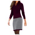 thumbnail image 1 of Pompotops Robe Mode pour Femme à Motif Pied-de-Poule avec Coutures, Manches Longues, Col en V, en Solde, 1 of 5