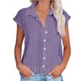 thumbnail image 1 of Timegard Chemises Rayées pour Femmes à Boutons, Manches Courtes à Revers, Col en V, Blouses Mode Décontractées, 1 of 5