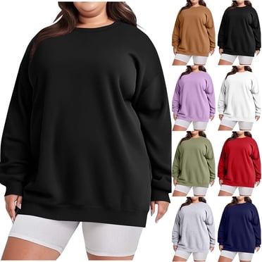 Économies d'Automne Horkkom Chandails Molletonnés Grande Taille pour Femmes à Manches Longues, Chandail à Col Rond, Chandails Molletonnés Décontractés de Couleur Unie TTG