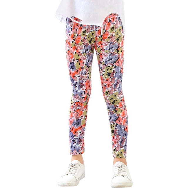 MIASHUI Leggings pour Filles Enfants Filles Pantalons Extensibles Pleine Longueur Pantalon à Imprimé Floral, Vert Armée, 4-5 Ans