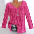thumbnail image 2 of Pompotops Blouse à Manches Longues Col en V Imprimée pour Femmes Grande Taille Pull Tops Chemise Liquidation, 2 of 3