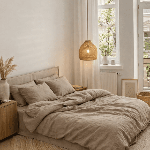 Q VITA 55% French Linen 45% Cotton Duvet Cover Set – Queen, 3-Piece Bedding with Duvet Cover & Pillowcases – Dark Oatmeal Color – OEKO-TEX Certified, Machine Washable, Designed in Canada