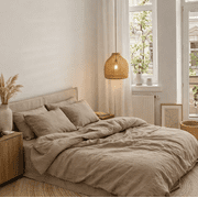 Q VITA 55% French Linen 45% Cotton Duvet Cover Set – Queen, 3-Piece Bedding with Duvet Cover & Pillowcases – Dark Oatmeal Color – OEKO-TEX Certified, Machine Washable, Designed in Canada