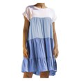 thumbnail image 1 of Pompotops Women's Round Neck Short Sleeve Color Matching Loose Dress, 1 of 8