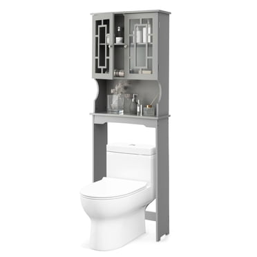 Gymax Armoire de Rangement Grise pour Salle de Bain au-Dessus de la Toilette, Gain de Place, Organisateur avec Tablette