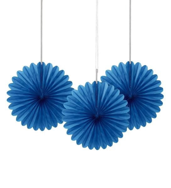 Éventails en papier de soie bleu royal 6 pouces de Unique Industries, paquet de 3